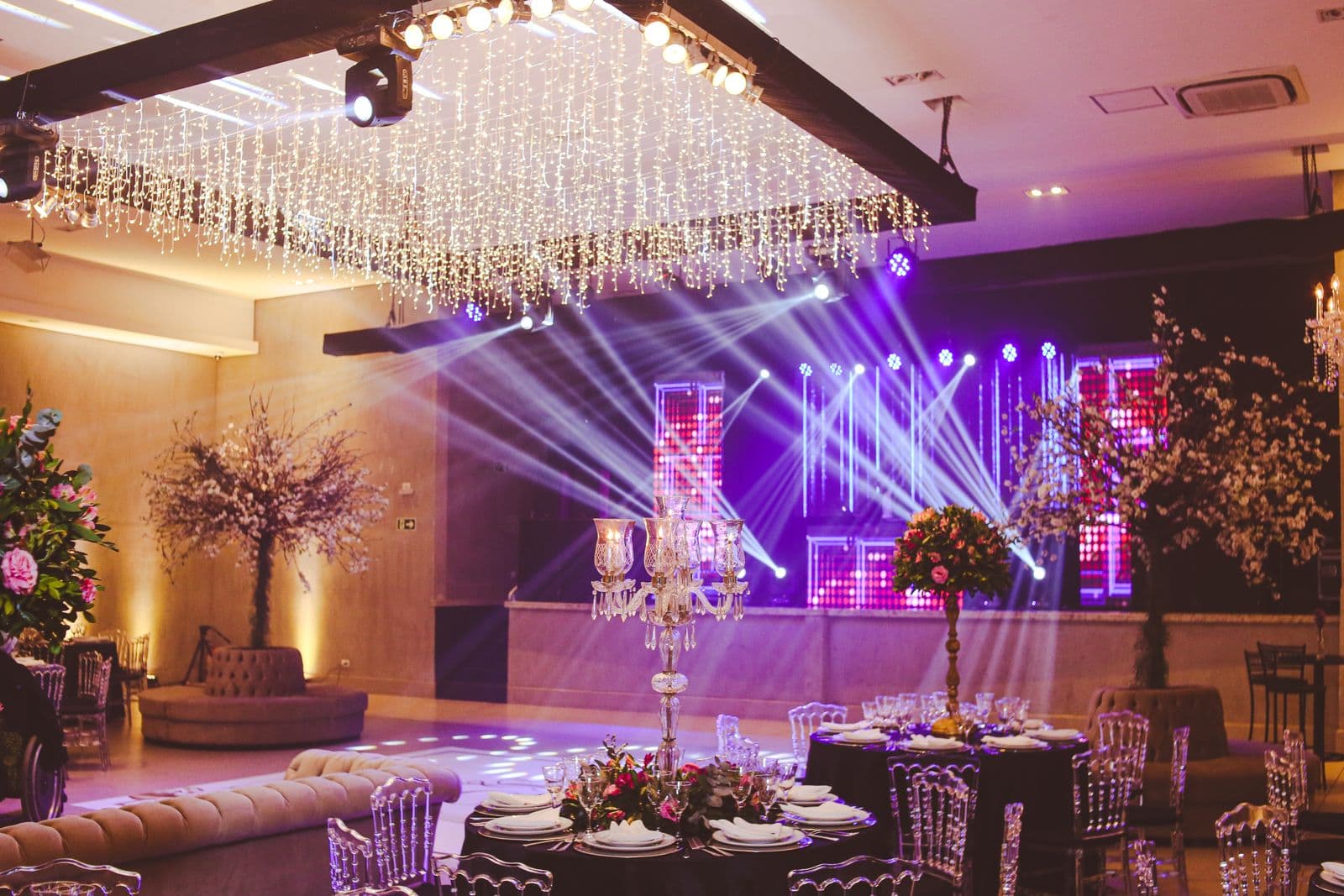 Stage with evening lighting for a reception