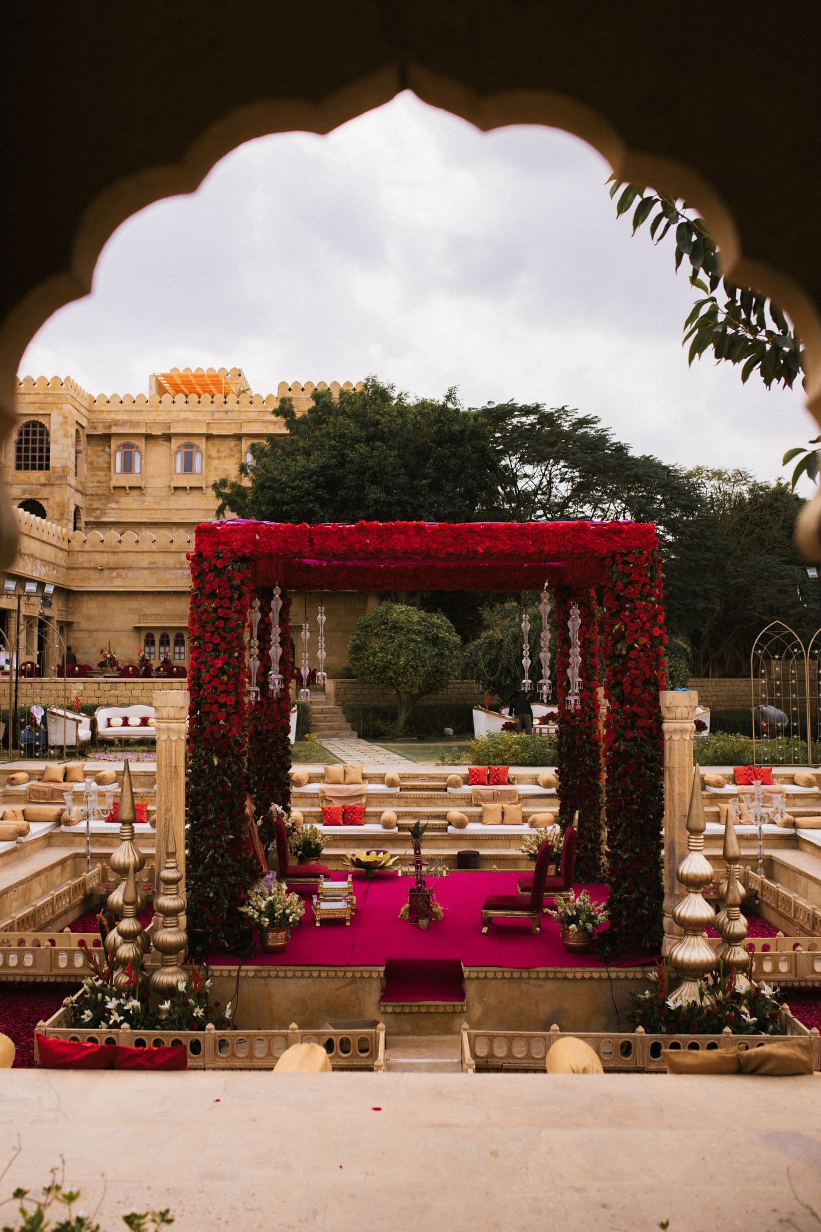Bare mandap frame on the stage