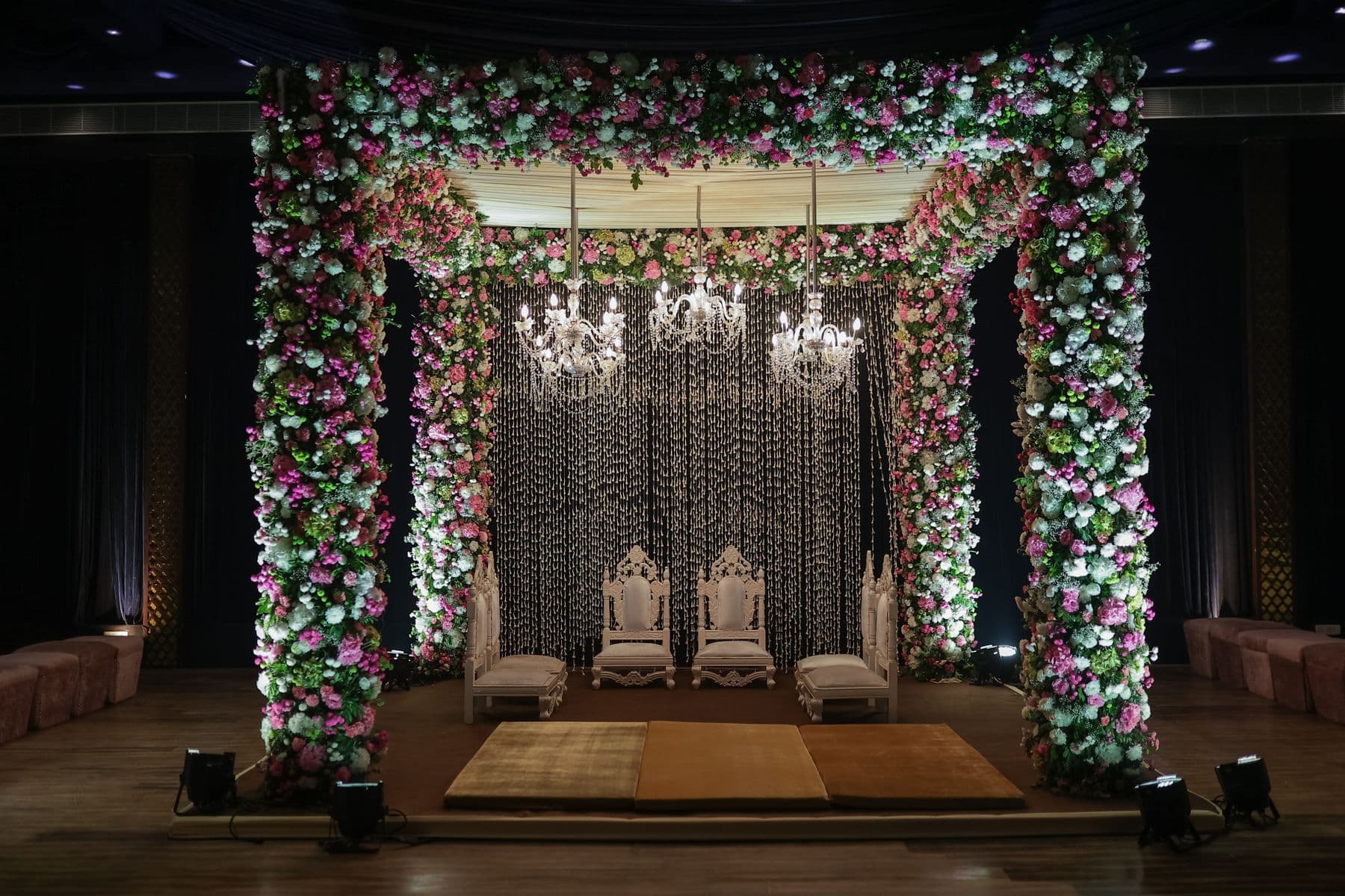 Floral mandap on the stage
