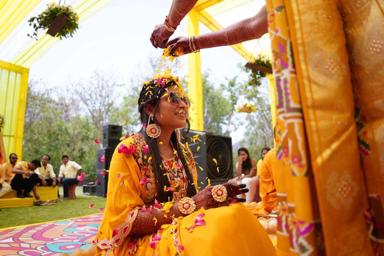 Guests at a haldi ceremony